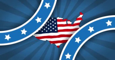 Mavi arka planda ABD bayrağı olan yıldızlı çizgilerin canlandırılması. Vatanseverlik ve kutlama konsepti dijital olarak oluşturulmuş video.