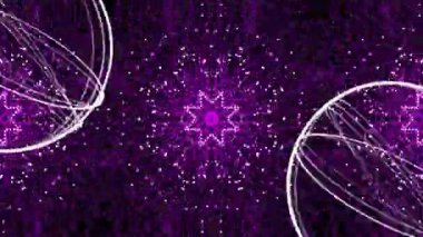 Mor kaleydoskopik desen üzerinde veri işleme animasyonu. Küresel bilim, bağlantılar, hesaplama ve veri işleme kavramı dijital olarak oluşturulmuş video.