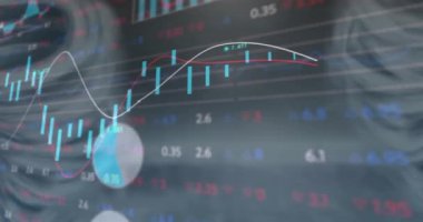 Borsa animasyonu ve kara fon şeması. Küresel iş ve dijital arayüz kavramı, dijital olarak oluşturulmuş video.