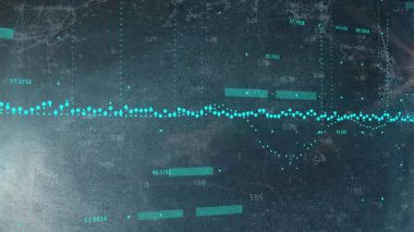 Karanlık arka planda veri işleme animasyonu. Dijital olarak oluşturulmuş küresel bağlantılar, hesaplama ve veri işleme kavramı.