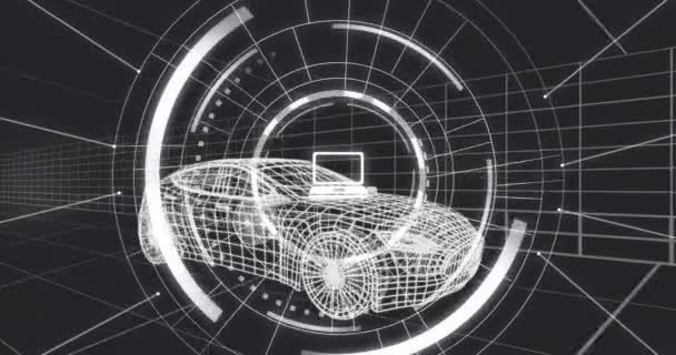 Dizüstü Bilgisayar Simgesinin Boyutlu Araba Modelinin Üzerinde Daireler Yükleme Simgelerin — Stok video