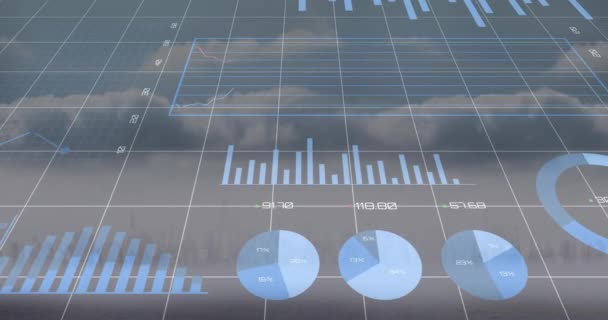 Animatie Van Grafieken Raster Blauwe Achtergrond Bedrijfs Gegevensverwerkings Digitaal Interface — Stockvideo