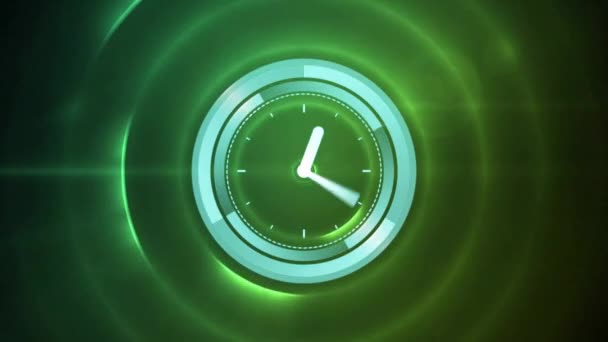 Animação Relógio Movendo Rapidamente Sobre Círculos Cintilantes Brilhantes Conceito Tempo — Vídeo de Stock