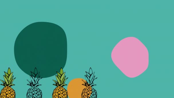 Ananas Animasyonu Yeşil Arka Planda Renkli Şekiller Soyut Arkaplan Şablon — Stok video
