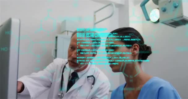 Animação Processamento Dados Médicos Sobre Diversos Médicos Sexo Masculino Feminino — Vídeo de Stock