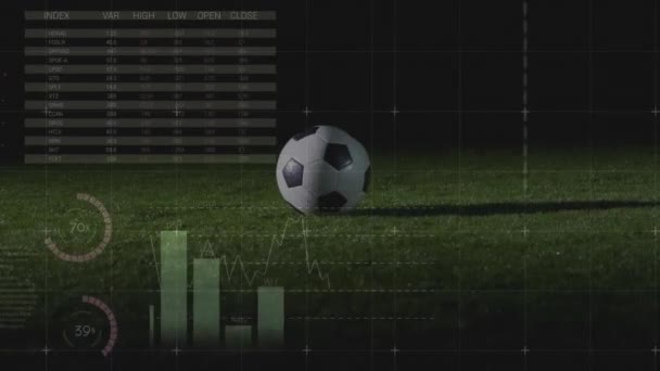 Animação Processamento Dados Financeiros Sobre Jogador Futebol Masculino Caucasiano Conceito — Vídeo de Stock