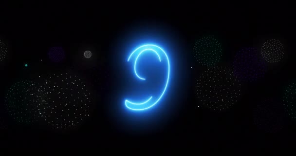 Animation Des Countdowns Bis Mitternacht Mit Feuerwerk Auf Schwarzem Hintergrund — Stockvideo