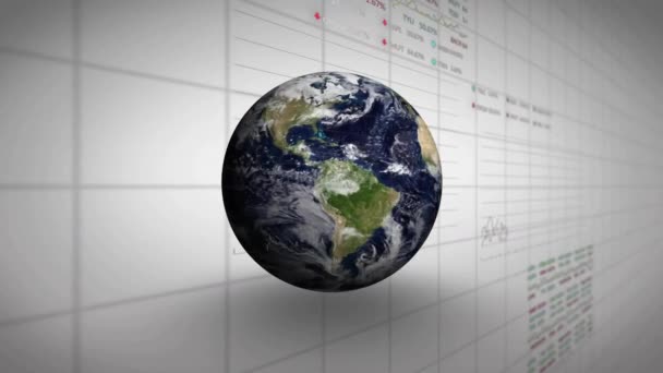 Animação Processamento Dados Sobre Globo Fundo Cinza Conceito Finanças Globais — Vídeo de Stock
