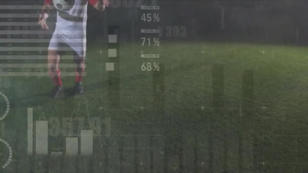Animação Processamento Dados Financeiros Sobre Jogador Futebol Masculino Caucasiano Com — Vídeo de Stock