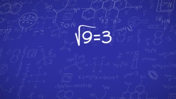 Κινούμενα Σχέδια Ιατρικής Μαθηματικές Εξισώσεις Και Σχέδιο Μπλε Φόντο Ψηφιακά — Αρχείο Βίντεο