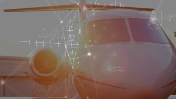 Animation Mathematical Equations Plane Airport Global Transport Digital Interface Concept — Stock Video