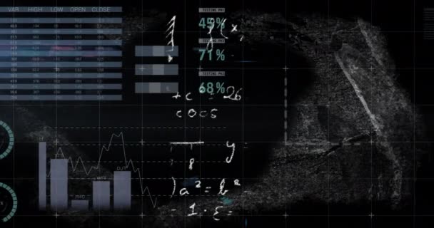 Animação Equação Matemática Interface Infográfica Sobre Mapa Contra Fundo Preto — Vídeo de Stock