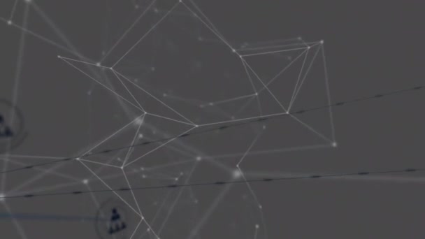 Анимация Иконок Соединенных Профилей Соединенных Точек Сером Фоне Цифровая Генерируемая — стоковое видео