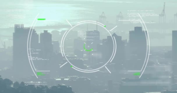 Animation Von Kreisen Linien Und Computersprache Über Der Luftaufnahme Einer — Stockvideo