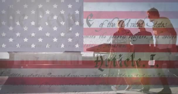Animazione Bandiera Degli Stati Uniti Con Testo Diversi Amici Piedi — Video Stock