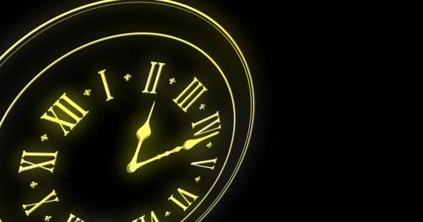 Siyah Arka Planda Gece Yarısını Gösteren Saatin Animasyonu Yeni Yıl — Stok video
