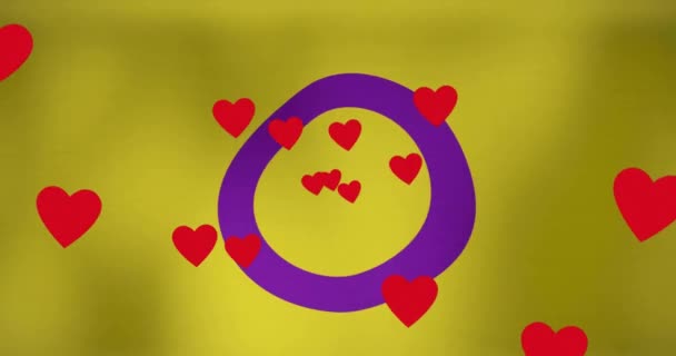 Анімація Червоних Сердець Над Жовтим Прапором Гордості Концепція Гордості Святкування — стокове відео