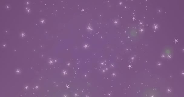 Анімація Сяючих Зірок Сяючих Плям Світла Фіолетовому Фоні Копіювальним Простором — стокове відео