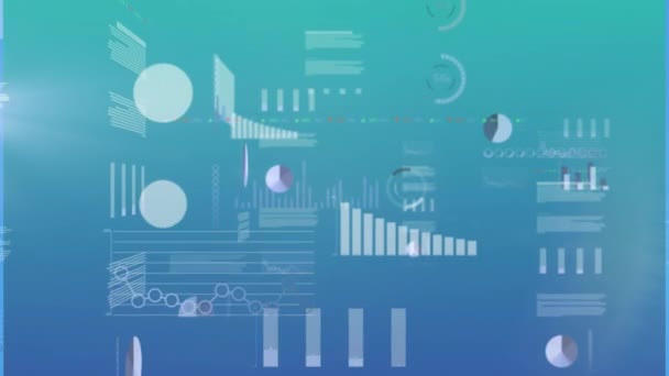 蓝色背景下的财务数据处理和统计动画 全球商业 计算和数据处理概念 — 图库视频影像