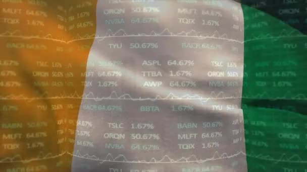 Finansal Veri Işleme Üzerine Rlanda Bayrağı Animasyonu Rlanda Küresel Ekonomi — Stok video