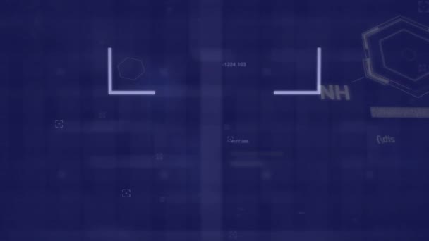 Анімація Видошукача Над Молекулярними Структурами Абстрактному Тлі Цифрове Генерування Голограма — стокове відео