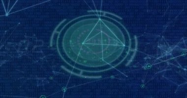 Bağlantı ağı üzerinden veri işleme animasyonu. Küresel mühendislik, bağlantılar, hesaplama ve veri işleme kavramı dijital olarak oluşturulmuş video.
