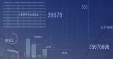 Sahadaki elektrik direkleri üzerinde finansal veri işleme animasyonu. Dijital olarak oluşturulan küresel finansman, enerji ve çevre konsepti.