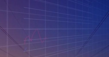 Sahadaki elektrik direkleri üzerinde finansal veri işleme animasyonu. Dijital olarak oluşturulan küresel finansman, enerji ve çevre konsepti.