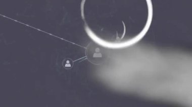 Siyah arkaplan üzerindeki çizgilerle bağlantılı dairesel tünel ve simgelerin animasyonu. Dijital olarak üretilmiş, hologram, illüstrasyon, iş, iletişim ve teknoloji kavramı.