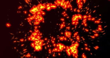 Konuşma baloncuğunun canlandırması ve siyah arka planda yangın patlaması. Dijital olarak üretilmiş, hologram, illüstrasyon, aydınlanma, mesaj, sosyal medya, soyut ve teknoloji kavramı.