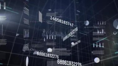 Siyah arkaplanda veri işleme sisteminin animasyonu. Küresel iş, ağlar, bağlantılar, hesaplama ve veri işleme kavramı dijital olarak oluşturulmuş video.