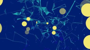 Mavi arka planda sarı noktaların ve şekillerin animasyonu. Soyut arkaplan ve şablon kavramı, dijital olarak oluşturulmuş video.