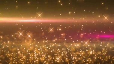 Soyut arkaplan üzerinde pembe mercek fişekleri ve parçacıkların animasyonu. Dijital olarak üretilmiş, hologram, illüstrasyon, aydınlatılmış, konfeti, dekorasyon, ışık ve ışıltılı konsept.