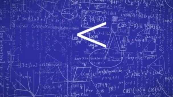 Animering Matematiska Symboler Summor Och Ritningar Över Blå Bakgrund Digitalt — Stockvideo