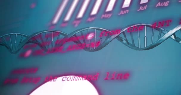Animace Zpracování Dat Přes Řetězec Dna Modrém Pozadí Věda Medicína — Stock video
