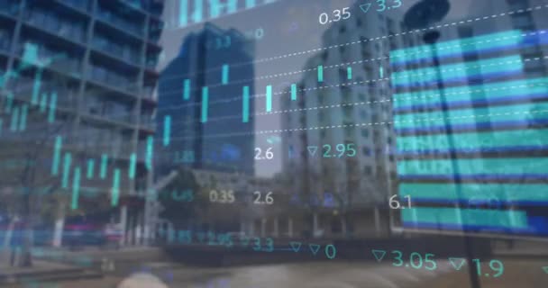 Animacja Przetwarzania Danych Finansowych Przestrzeni Miejskiej Globalny Biznes Sieci Połączenia — Wideo stockowe