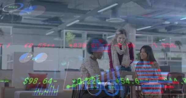 Animation Financial Data Processing Diverse Businesswomen Office Global Business Finance — Vídeo de Stock