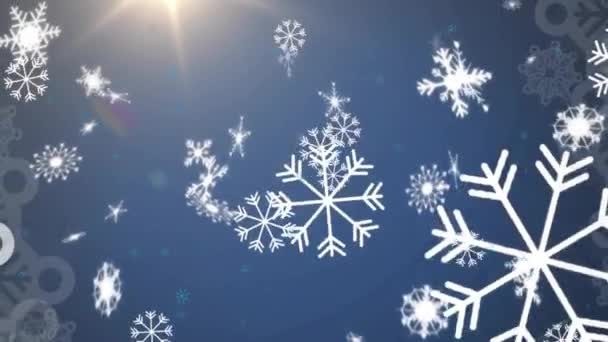 Noel Mavi Arka Planda Kar Yağışının Animasyonu Noel Gelenek Kutlama — Stok video