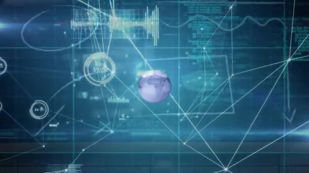 Siyah Arkaplanda Bağlantıları Veri Işleme Sistemi Olan Dünyanın Animasyonu Dijital — Stok video