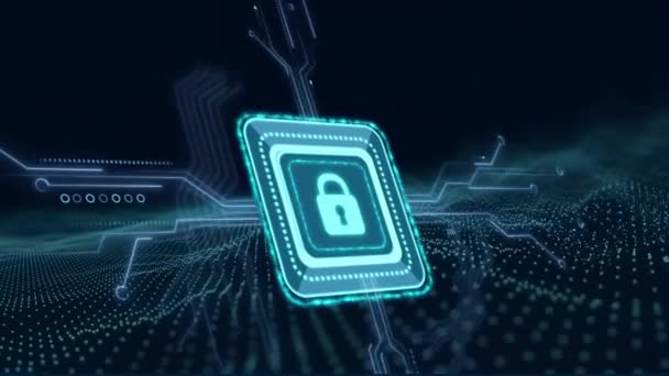 Animação Processamento Dados Sobre Cadeado Segurança Online Conceito Global Segurança — Vídeo de Stock