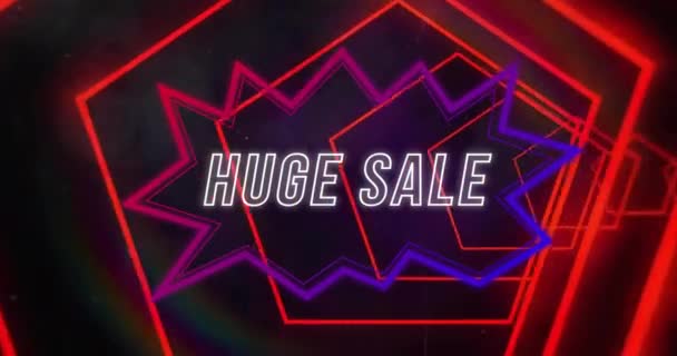 Animacja Ogromnego Tekstu Sprzedaży Nad Neonowym Wzorem Globalne Zakupy Cyfrowe — Wideo stockowe