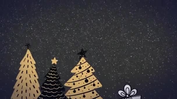 Animation Von Schnee Der Auf Geschenke Und Weihnachtsbäume Fällt Weihnachten — Stockvideo