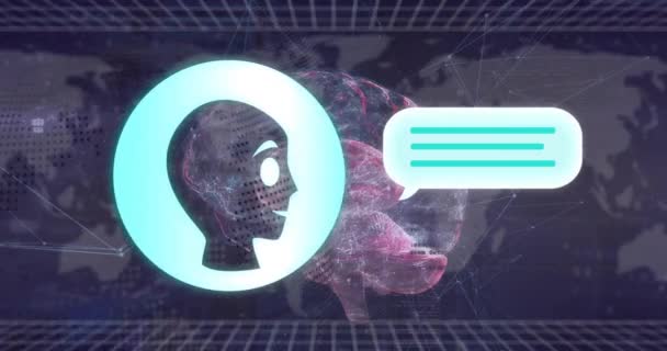 Animacja Baniek Mowy Kodów Binarnych Robota Mózgu Abstrakcyjnym Tle — Wideo stockowe