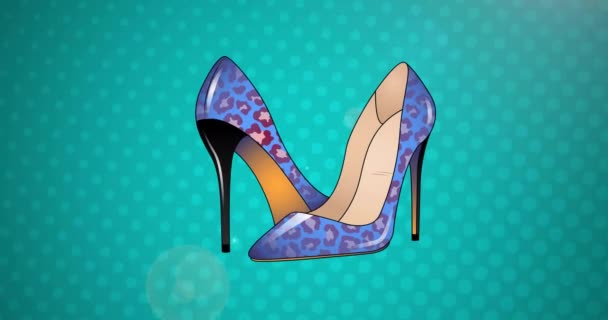 Animação Texto Retro Azul Padrão Leopardo Stiletto Sapatos Azul Moda — Vídeo de Stock