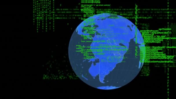 Анимирование Компьютерного Языка Вращающегося Глобуса Чёрном Фоне Цифровая Генерация Голограмма — стоковое видео
