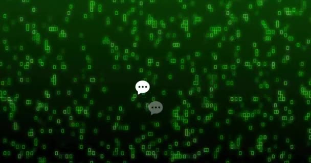 Animación Burbujas Voz Códigos Binarios Sobre Fondo Verde Generado Digitalmente — Vídeos de Stock