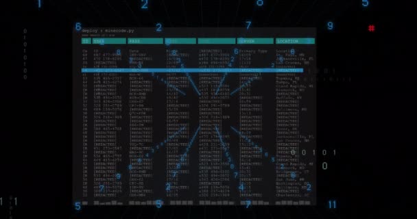 特殊キャラクター バイナリコード コンピュータ言語 画面の黒い背景のアニメーション — ストック動画