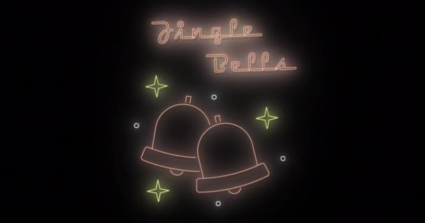 Animation Jingle Bells Κείμενο Κύκλους Και Αστέρια Γύρω Από Καμπάνες — Αρχείο Βίντεο