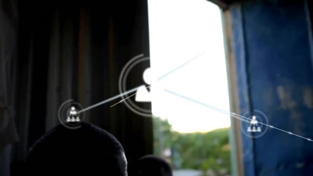아프리카계 미국인 아버지 집에서 연습을 복용에 연결된 아이콘의 애니메이션 디지털 — 비디오