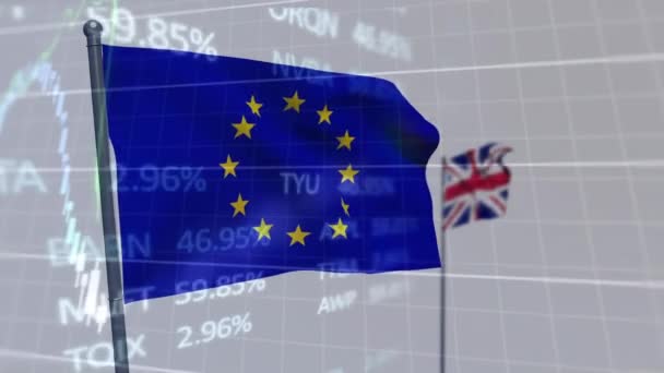 Animação Processamento Dados Financeiros Sobre Acenar Com Bandeira Reino Unido — Vídeo de Stock